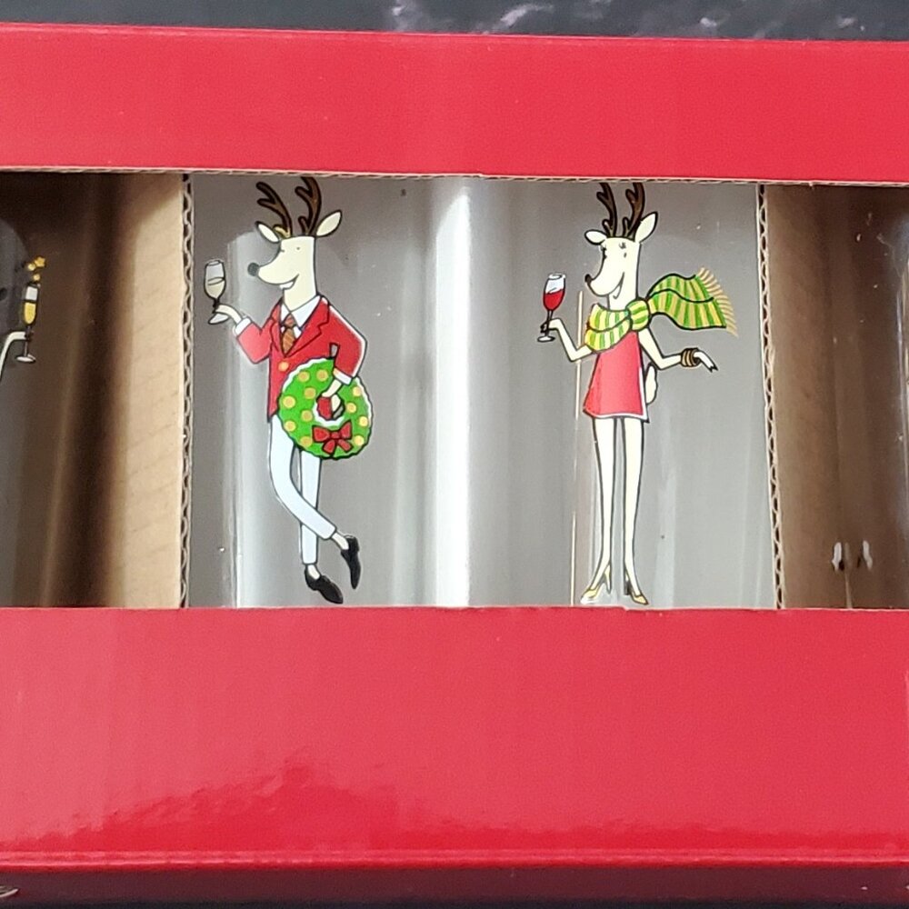 Reindeer Shot Glasses Set Of 4 Christmas Barware  Open Box Never Used